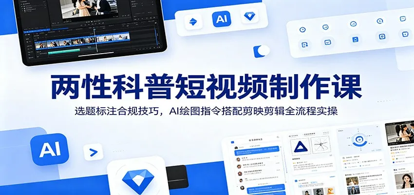 两性科普短视频制作课：选题标注合规技巧，AI绘图指令搭配剪映剪辑全流程实操-来缘阁