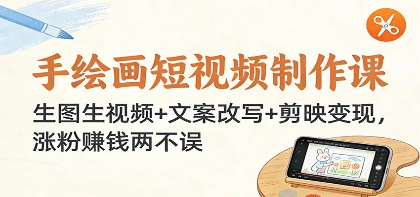 手绘画短视频制作课：生图生视频+文案改写+剪映变现，涨粉赚钱两不误-来缘阁