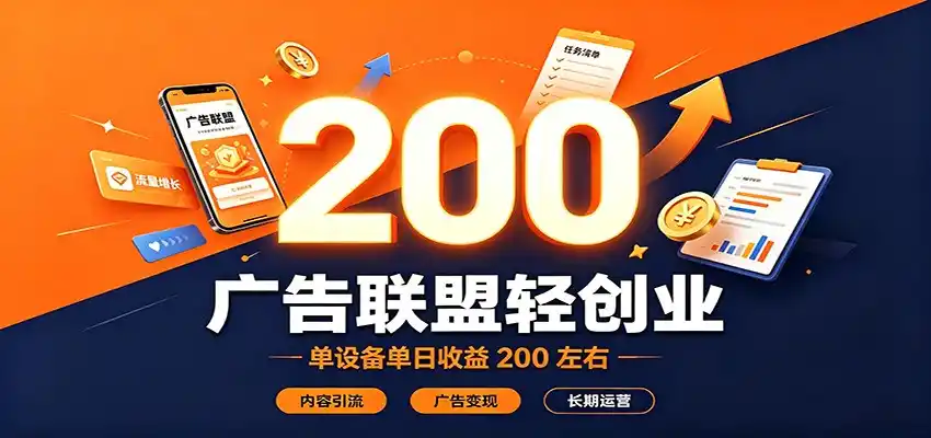 广告联盟轻创业，单设备单日收益200左右，内容引流广告变现长期运营-来缘阁