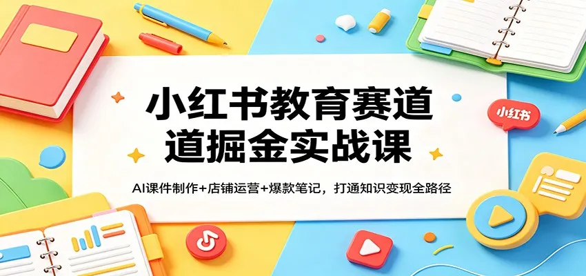 小红书教育赛道掘金实战课：AI课件制作+店铺运营+爆款笔记，打通知识变现全路径-来缘阁