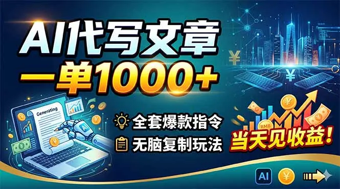 AI代写文章,一单1000+,全套爆款指令+无脑复制玩法,当天见收益!-来缘阁