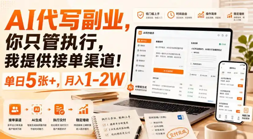 AI代写副业，你只管执行，我提供接单渠道！单日5张+，月入1-2W【揭秘】-来缘阁