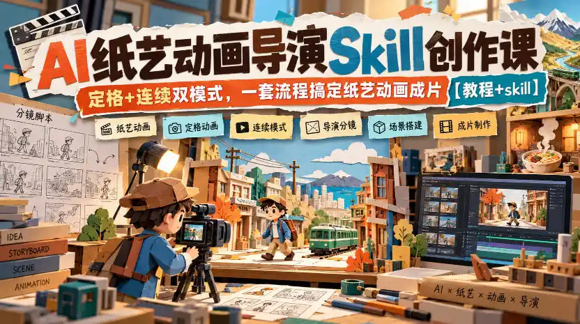 AI纸艺动画导演Skill创作课|定格+连续双模式,一套流程搞定纸艺动画成片【教程+skill】-来缘阁