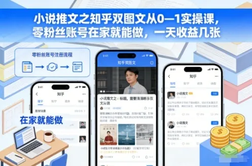 小说推文之知乎双图文从0—1实操课，零粉丝账号在家就能做，一天收益几张-来缘阁