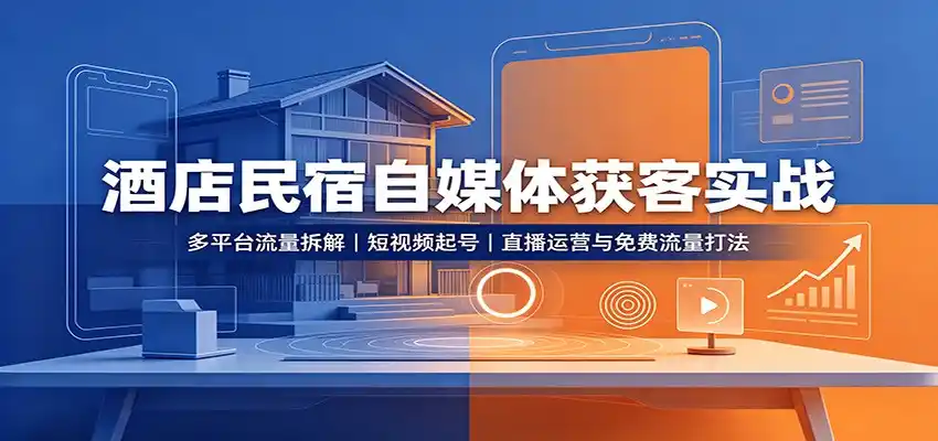 酒店民宿自媒体获客实战:多平台流量拆解,短视频起号,直播运营与免费流量打法-来缘阁