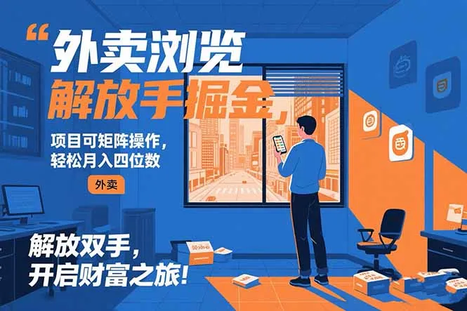 外卖浏览掘金项目 可矩阵操作 轻松日入500+-来缘阁