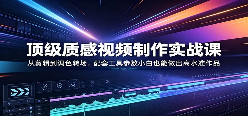 顶级质感视频制作实战课：从剪辑到调色转场，配套工具参数小白也能做出高水准作品-来缘阁