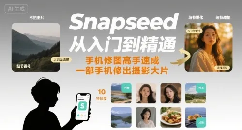 Snapseed从入门到精通，手机修图高手速成，一部手机就能修出摄影大片-来缘阁