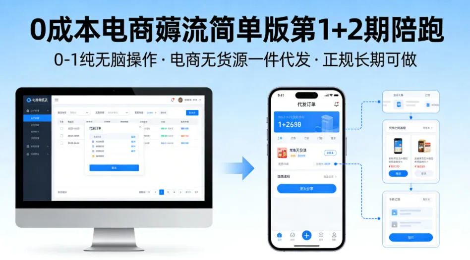 0成本电商薅流简单版第1+2期陪跑，0-1纯无脑操作，电商无货源一件代发，正规长期可做-来缘阁