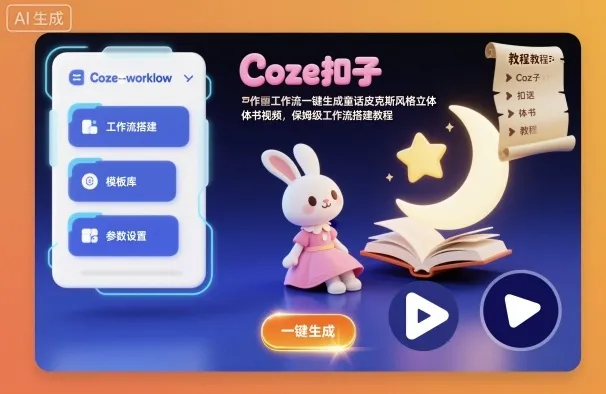 Coze扣子工作流一键生成童话皮克斯风格立体书视频，保姆级工作流搭建教程-来缘阁