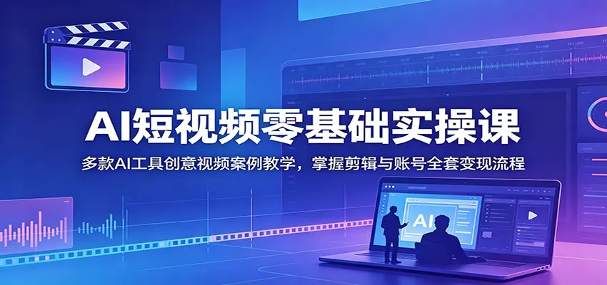 AI短视频零基础实操课：多款AI工具创意视频案例教学，掌握剪辑与账号全套变现流程-来缘阁
