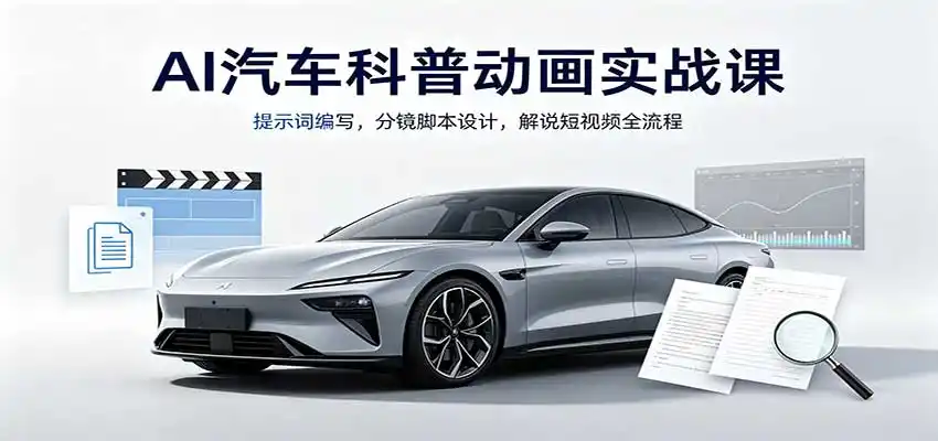 AI汽车科普动画实战课：提示词编写，分镜脚本设计，解说短视频全流程-来缘阁