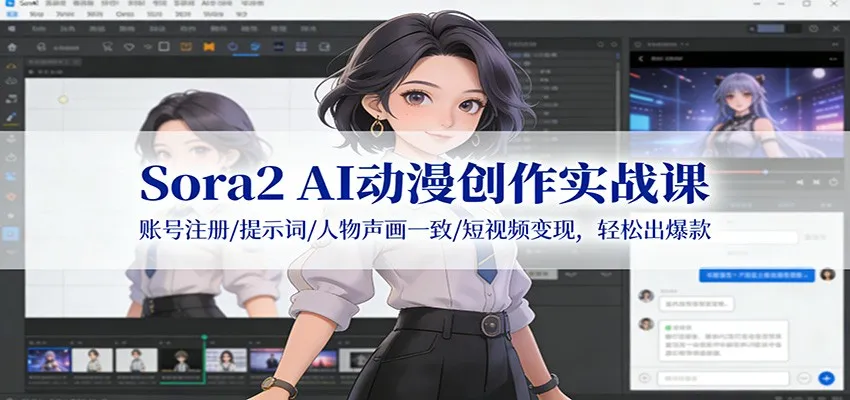 Sora2 AI动漫创作实战课：账号注册/提示词/人物声画一致/短视频变现，轻松出爆款-来缘阁