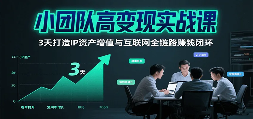 小团队高变现实战课，3天打造IP资产增值与互联网全链路赚钱闭环(第二期)-来缘阁