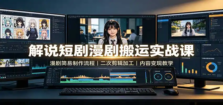 解说短剧漫剧搬运实战课：漫剧简易制作流程，二次剪辑加工，内容变现教学-来缘阁