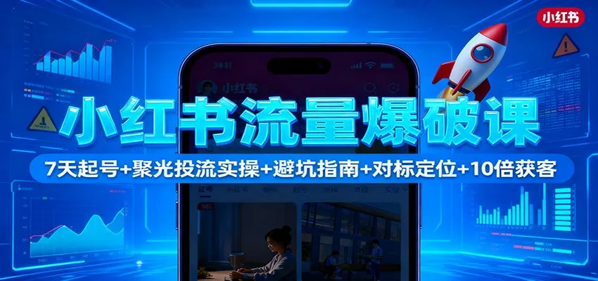 小红书流量爆破课：7天起号+聚光投流实操+避坑指南+对标定位+10倍获客-来缘阁
