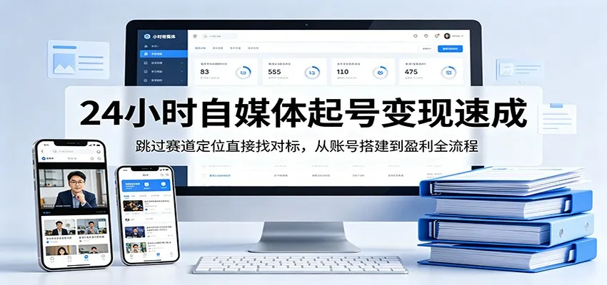 24小时自媒体起号变现速成，跳过赛道定位直接找对标，从账号搭建到盈利全流程-来缘阁