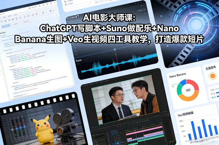 AI电影大师课：ChatGPT写脚本+Suno做配乐+Nano Banana生图+Veo生视频，打造爆款短片-来缘阁