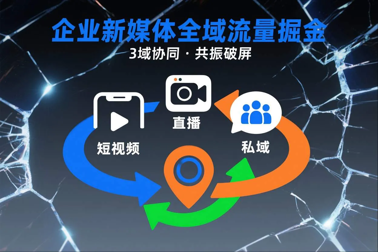 短视频全域商业模式，企业新媒体全域流量掘金，3域协同，共振破屏，短视频-直播-私域-地域-来缘阁