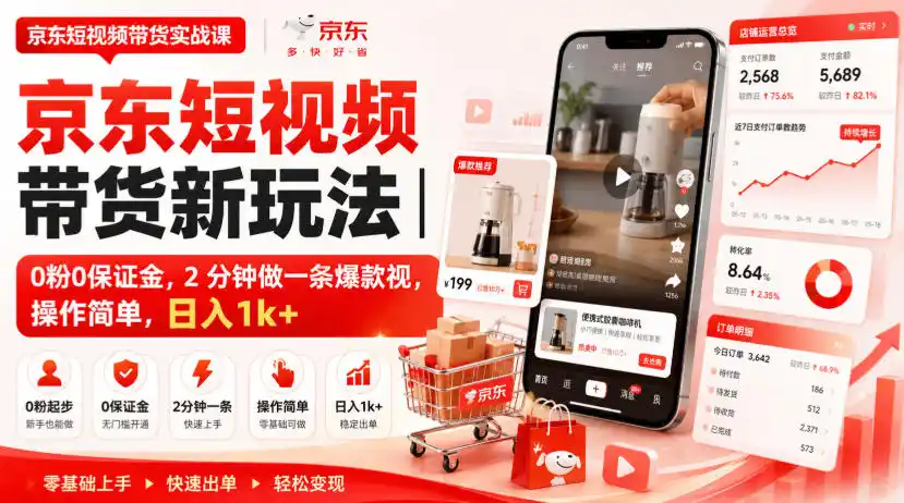 京东短视频带货新玩法｜0粉0保证金，2分钟做一条爆款视，操作简单，日入1k+【揭秘】-来缘阁