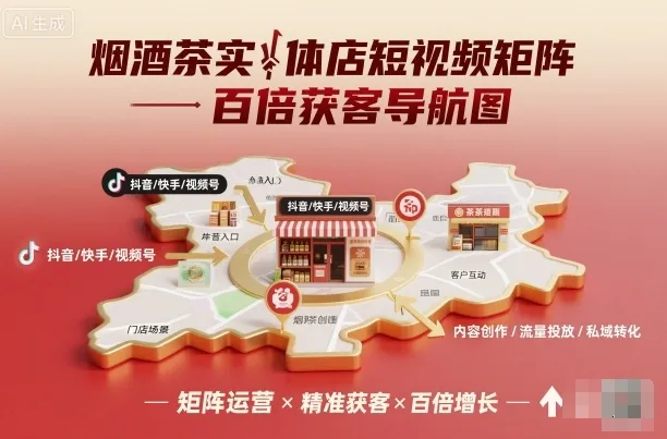 烟酒茶实体店短视频矩阵百倍获客导航图-来缘阁