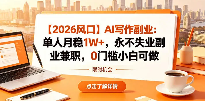 【2026风口】AI写作副业:单人月稳1W+,永不失业副业兼职,0门槛小白可做【揭秘】-来缘阁