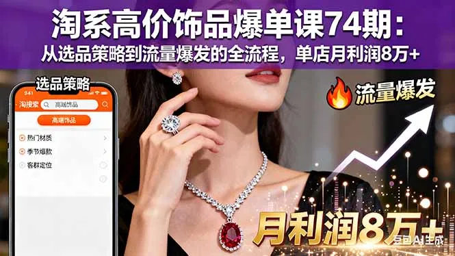 淘系高价饰品爆单课74期：从选品策略到流量爆发的全流程，单店月利润8万+-来缘阁