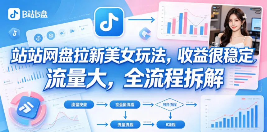 B站网盘拉新美女玩法，收益很稳定，流量大，全流程拆解-来缘阁
