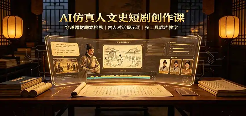 AI仿真人文史短剧创作课：穿越题材脚本构思，古人对话提示词，多工具成片教学-来缘阁