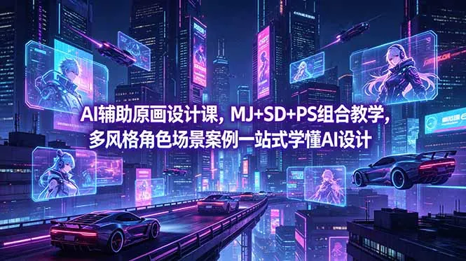 AI辅助原画设计课，MJ+SD+PS组合教学，多风格角色场景案例一站式学懂AI设计-来缘阁