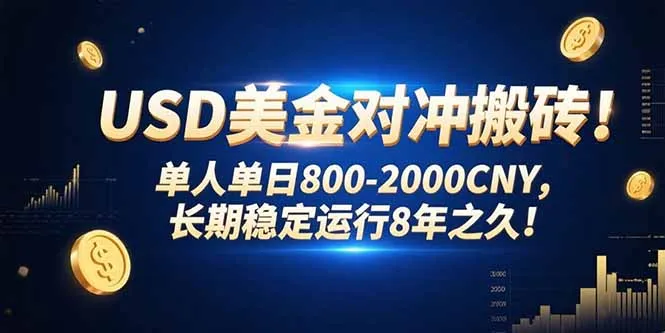 USD美金对冲搬砖!单人单日800-2000CNY，长期稳定运行8年之久!-来缘阁
