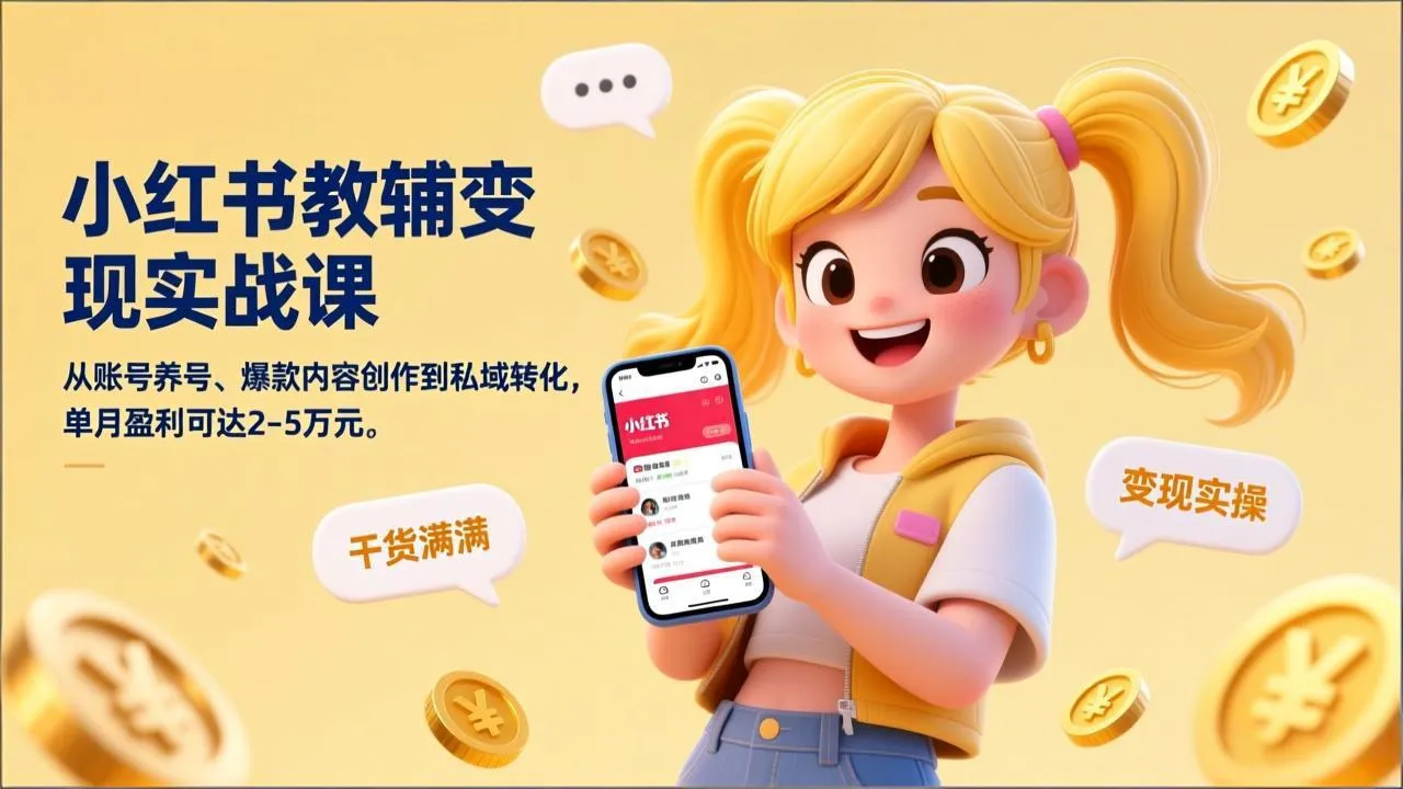小红书教辅变现实战课，从账号养号、爆款内容创作到私域转化，单月盈利可达2-5万元-来缘阁