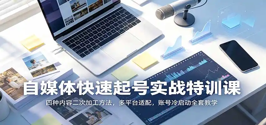 自媒体快速起号实战特训课:四种内容二次加工方法,多平台适配,账号冷启动全套教学-来缘阁