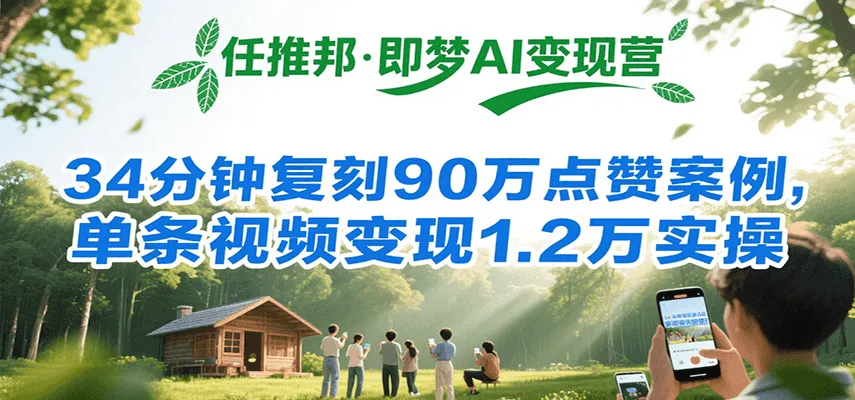 任推邦·即梦AI变现营,34分钟复刻90万点赞案例,单条视频变现1.2万实操-来缘阁