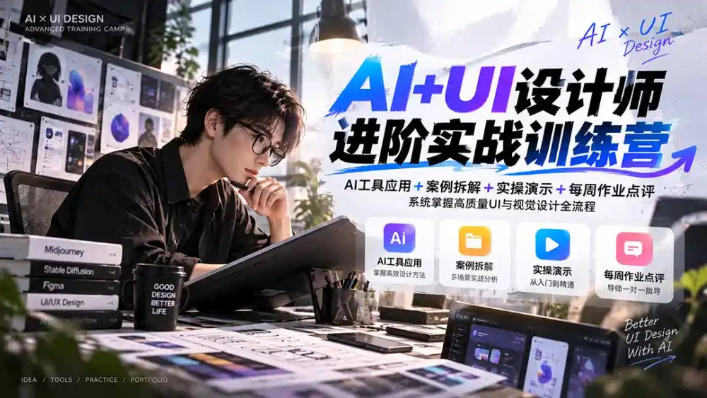 【无水印】AI+UI设计师进阶训练营-第4期:AI工具应用+案例拆解+实操演示+作业点评,掌握高质量UI与视觉设计全流程-来缘阁