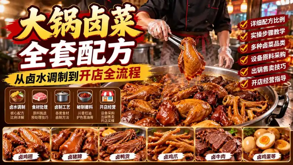 大锅卤菜全套配方，从卤水调制到开店全流程，感觉学会了去摆摊也不错-来缘阁