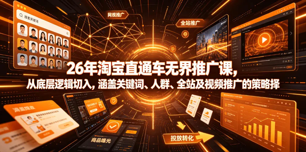 26年淘宝直通车无界推广课，从底层逻辑切入，涵盖关键词、人群、全站及视频推广的策略选择-来缘阁