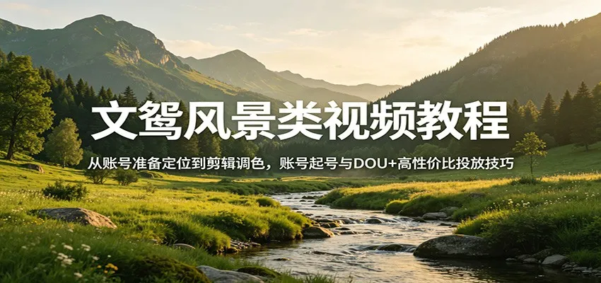 文鸳风景类视频教程：从账号准备定位到剪辑调色，账号起号与DOU+高性价比投放技巧-来缘阁