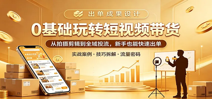 0基础玩转短视频带货：从拍摄剪辑到全域投流，新手也能快速出单-来缘阁