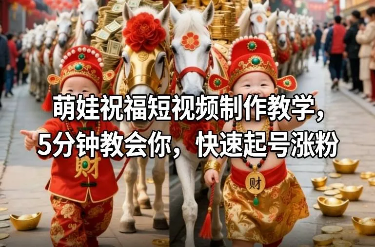 萌娃祝福短视频制作教学，5分钟教会你，快速起号涨粉-来缘阁