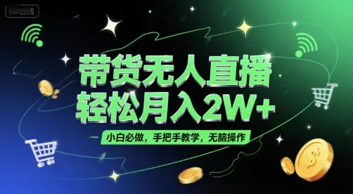带货无人直播，轻松月入2W+，小白必做，手把手教学，无脑操作(附学习资料)-来缘阁