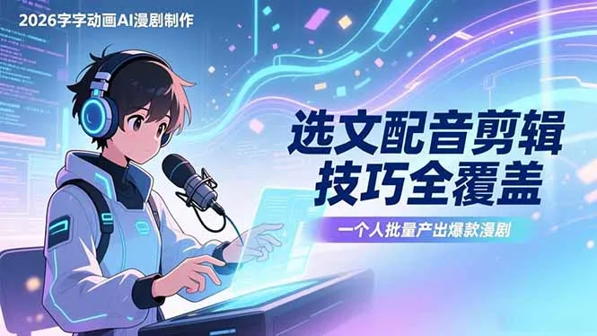 2026字字动画AI漫剧制作-1期,选文配音剪辑技巧全覆盖,一个人就能批量产出爆款漫剧-来缘阁