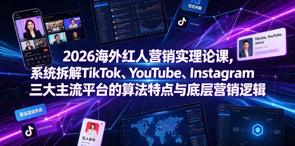 2026海外红人营销实理论课，系统拆解TikTok、YouTube、Instagram三大主流平台的算法特点与底层营销逻辑-来缘阁