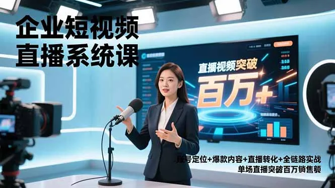 企业短视频直播系统课，账号定位+爆款内容+直播转化+全链路实战，单场直播突破百万销售额-来缘阁