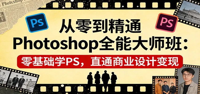 从零到精通Photoshop全能大师班：零基础学PS，直通商业设计变现-来缘阁