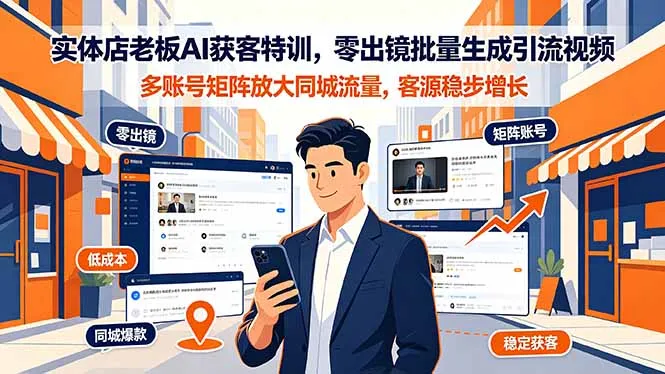 实体店老板AI获客特训，零出镜批量生成引流视频，多账号矩阵放大同城流量，客源稳步增长-来缘阁