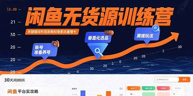 闲鱼无货源训练营：账号准备养号/垂直化选品/黑搜玩法，0基础30天盈利指南-来缘阁