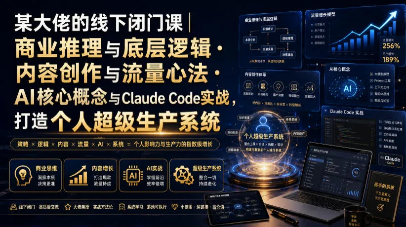某大佬的线下闭门课｜商业推理与底层逻辑・内容创作与流量心法・AI核心概念与Claude Code实战，打造个人超级生产系统【录音+图片】-来缘阁