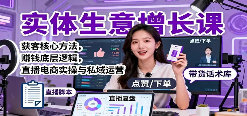 实体生意增长课：获客核心方法，赚钱底层逻辑，直播电商实操与私域运营-来缘阁