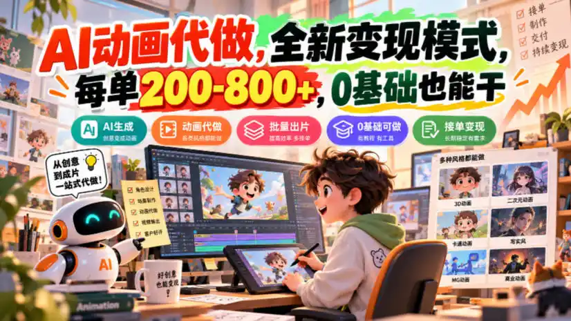AI动画代做，全新变现模式，每单200-800+，0基础也能干【揭秘】-来缘阁